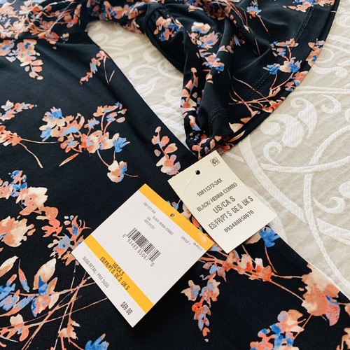 Kasper Blouse Women Size S Black Floral Printed 3/4 Bell Sleeve Cottage Boho NWT - Picture 4 of 8