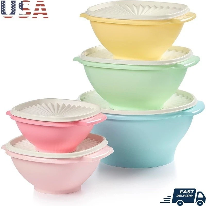 Nesting Bowls Set W/ Sunburst Lid BPA Free Plastic Storage Containers 5 Pieces