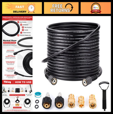 #ad 50FT Pressure Washer Hose 1 4quot; 4000 PSI Kink Resistant Flexible Extension with Q $50.00