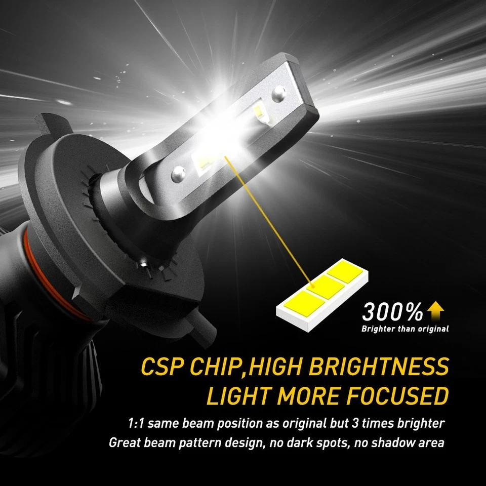 AUXITO 100W 10000LM 2x H4 9003 LED Headlight High/Low Beams 6500K White Bulbs Foto 4 de 4