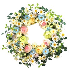 24  Artificial Flower Wreath,Daisy and Rose Wreath Colorful Spring/Summer Flo...