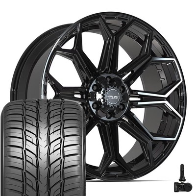 4PLAY 4P83 24x10 Black Rims, 295/35R24 Tires & TPMS Set 6X135 & 6X139.7 +18ET