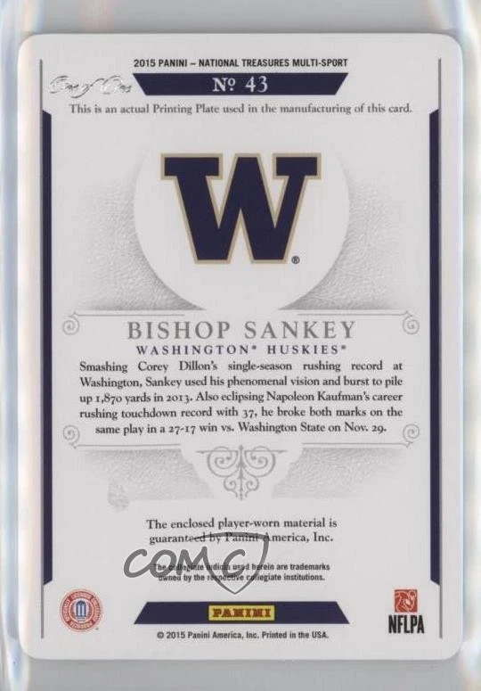 2015 National Treasures College Printing Plate Black 1/1 Bishop Sankey #43 0q21 - Image 2 of 3