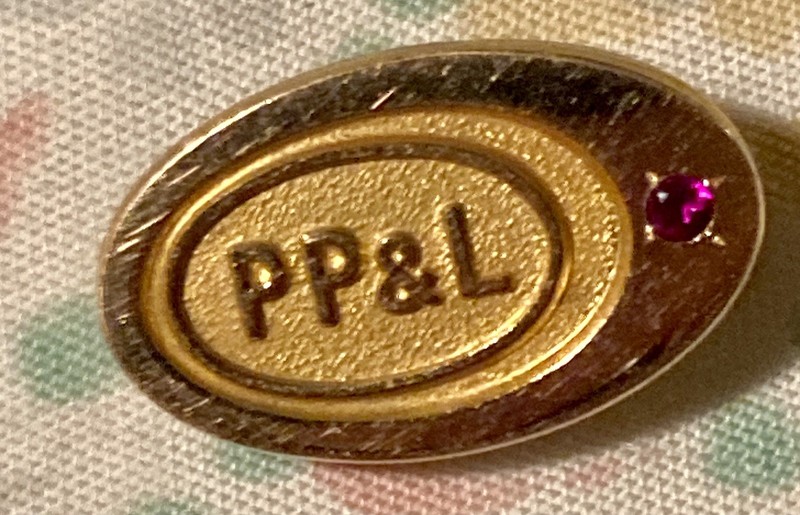 PP&L POWER ELECTRIC CO AWARD SERVICE PIN TIE TAC Marked 1/10 Of 10K Red Stone