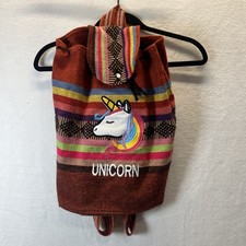 Unicorn Embroidered Serape Blanket Boho Hippie Drawstring Multicolored Backpack