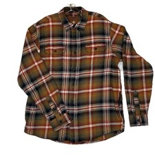 Orvis Mens Heavy Flannel Shirt Shacket Large 100 Cotton Brown Pockets Outdoor