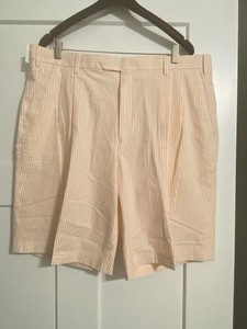 NWT Paul Fredrick Men's Tenn Orange & White Seersucker Shorts Sz 39R Cotton