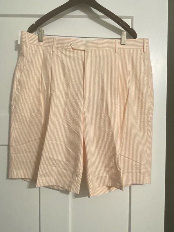 NWT Paul Fredrick Men's Tenn Orange & White Seersucker Shorts Sz 39R Cotton