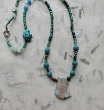 Artisan Turquoise Lava Stone Beaded Necklace Handmade Aromatherapy Beads Turtle 