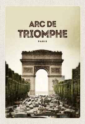 Holzschild 30x20 cm Arc de Triomphe Paris Retro Bild Bildmotiv Reisemotiv Abente