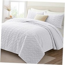 Quilt Set Size 106"x96", White - Summer Thin Soft King White - Hexagon