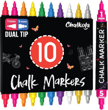 Chalkola Dual Tip Liquid Chalk Markers for Blackboard - 10 Pack, 1mm 5mm Fine,