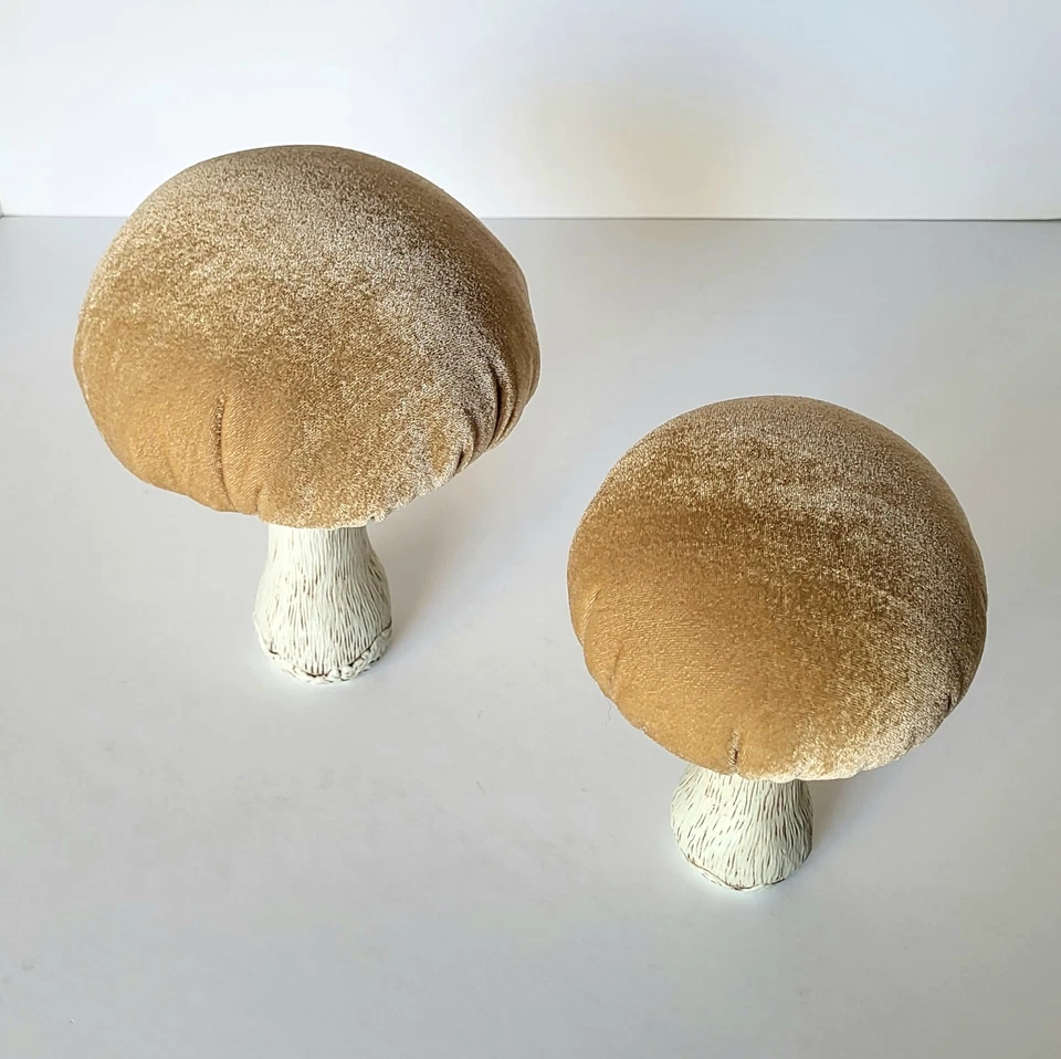 Decorative Velvet Mushrooms Set of 2 Retro Shelf Sitters 8.5" & 7" Ex Cond - Image 4 of 4