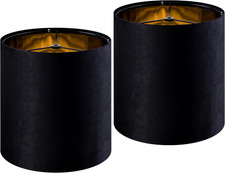 GOSO Tall Drum Velvet Black Lamp Shades Set of 2- Lampshades for Table Lamps-9.8