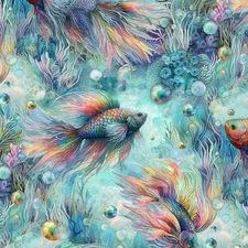 OCEANA BY TIMELESS TREASURES RAINBOW FISH AQUARIUM SEALIFE OCEAN FABRIC HALF YD