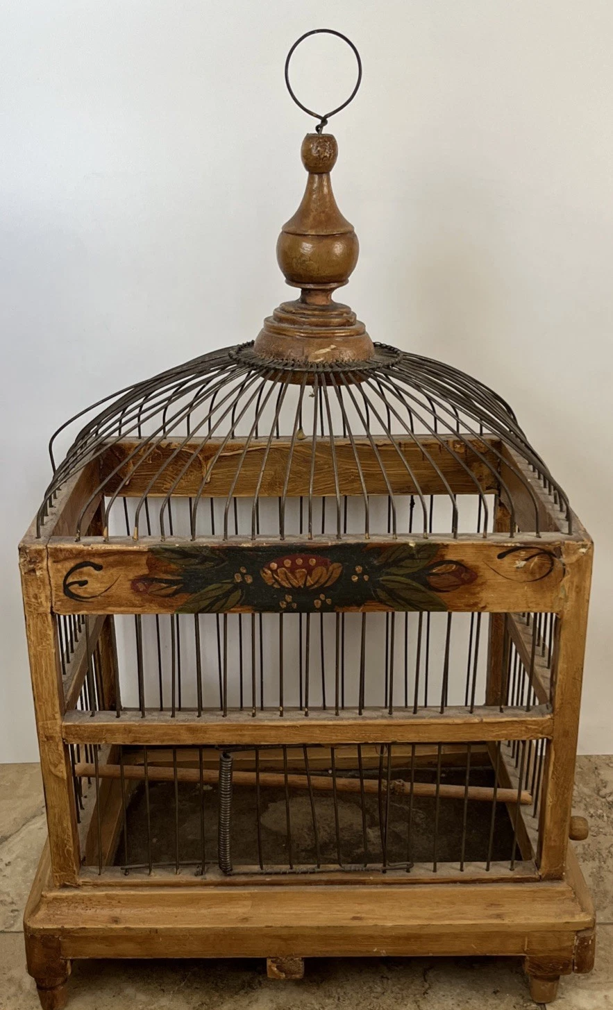 vintage folk wooden small bird cage Hand painted