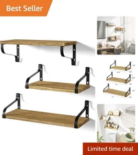 Elegant Set of 3 Floating Shelves in Carbonized Black - Rustic Wall Decor