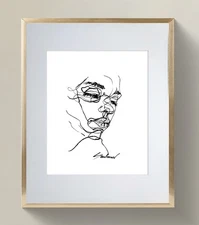 Original Ink Line Drawing on Watercolor Paper_ Minimalist Art Signed by Artist