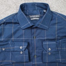Geoffrey Beene Shirt Mens Medium 15-15 1/2, 34/35 Blue Slim Fit Flex Collar L/S