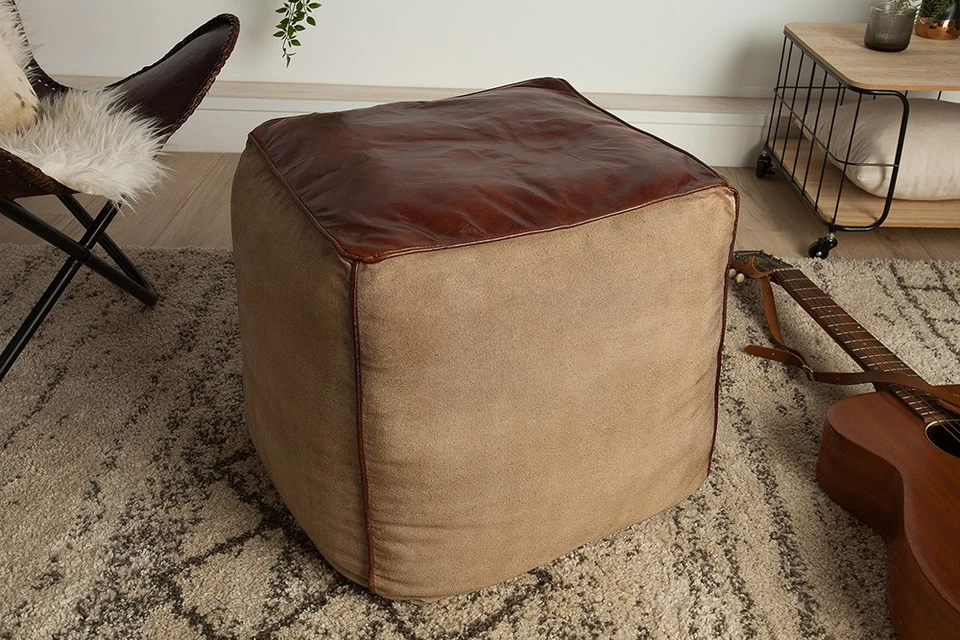 Retro Sitzpouf MUSTANG 45cm Leder Sitzwürfel Sitzhocker Sitzpuff Fußhocker Pouf - Bild 2 von 4