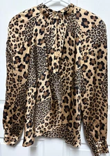 vtg Carlisle Collection top sizes 6 patchwork 100% Silk Leopard Ascot long slv