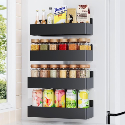 Magnetic Spice Rack for Refrigerator, Kitchen Organizer and 4 Pack, Black - 第 1/6 張圖片
