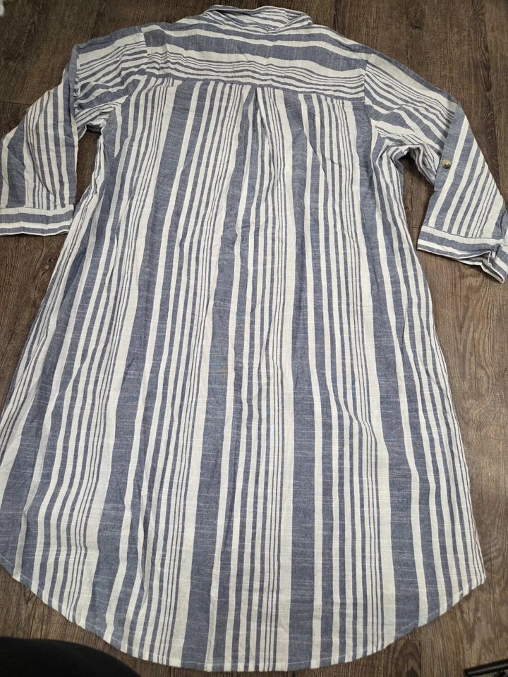 Mlle Gabrielle 2 X длинный льняной как синий белый в полоску туника блузка платье плюс 2 X - Изображение 4 из 4