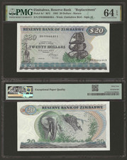 ZIMBABWE $20 Dollars 1983, P-4c* REPLACEMENT, PMG 64 EPQ Quite Rare DW-Prefix