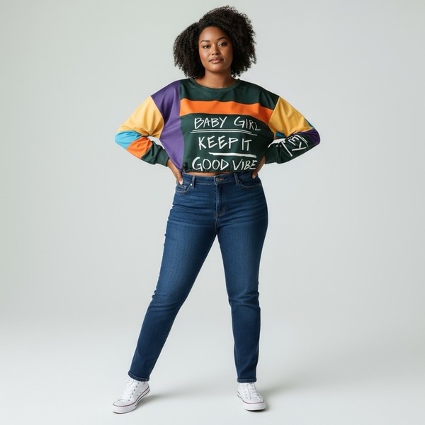 Fashion Womens XXL Writings on the wall cropped Colorblock sweatshirt
