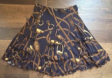 Vintage Y2K Ralph Lauren Skirt Womens S Gold Equestrian Horsebit Print Ruffle
