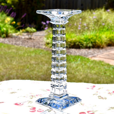 Elegant Art Deco Square TAPER OR PILLAR Candle Holder 24% LEAD CRYSTAL 10''tall