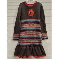 Hanna Andersson Girls Size 10 140 Fair Isle Flower Sweater Dress Nordic Cotton