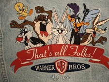 Warner Brothers Studio Denim Jean Jacket Embroidered Looney Tunes Size Small