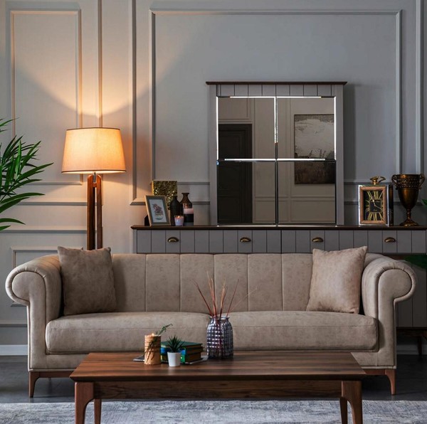 Dreisitzer Beige Couch Sofa MöBel Einrichtung Couchen Sofas Wohnzimmer-image