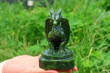 1pc Natural Green Jade Quartz Carved Pterosaur Skull Crystal Reiki Decor Gift