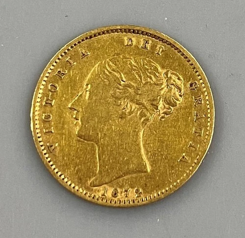 1872 British Gold 1/2 Sovereign Coin Die # 105 .1177AGW L23842