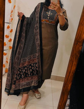 Pure Cotton Heavy Embroidery Kurti Set with Pant  Cotton Dupatta