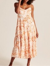 ABERCROMBIE & FITCH Tropical Orange & White Floral Tiered Trapeze Maxi Dress