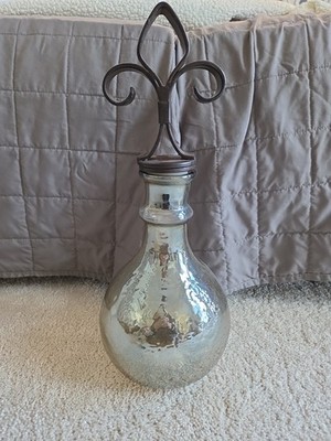 Pier 1 Imports Glass Decanter With Fluer De Lis Metal Stopper Used