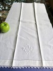 Antique Huck Linen Bath Show Towel w/ Crochet Lace & Embroidered Gothic Mono P — photo 3