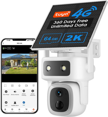 4G LTE Solar Security Camera, 360° PTZ, 2K Night Vision, 64GB, No WiFi Needed