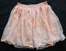 Cat  Jack Girls Coral Lace Skirt W/ Embroidered Flowers Sz M 8 Elastic Spring