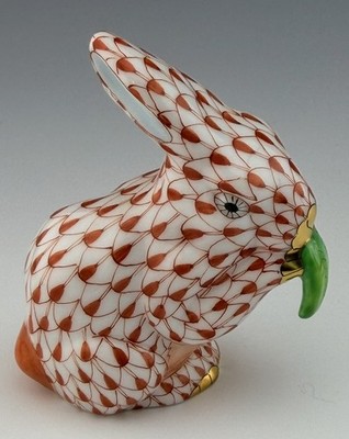   MINT HEREND Bunny Rabbit Eating Lettuce Rust Fishnet Figurine ($460 Retail)