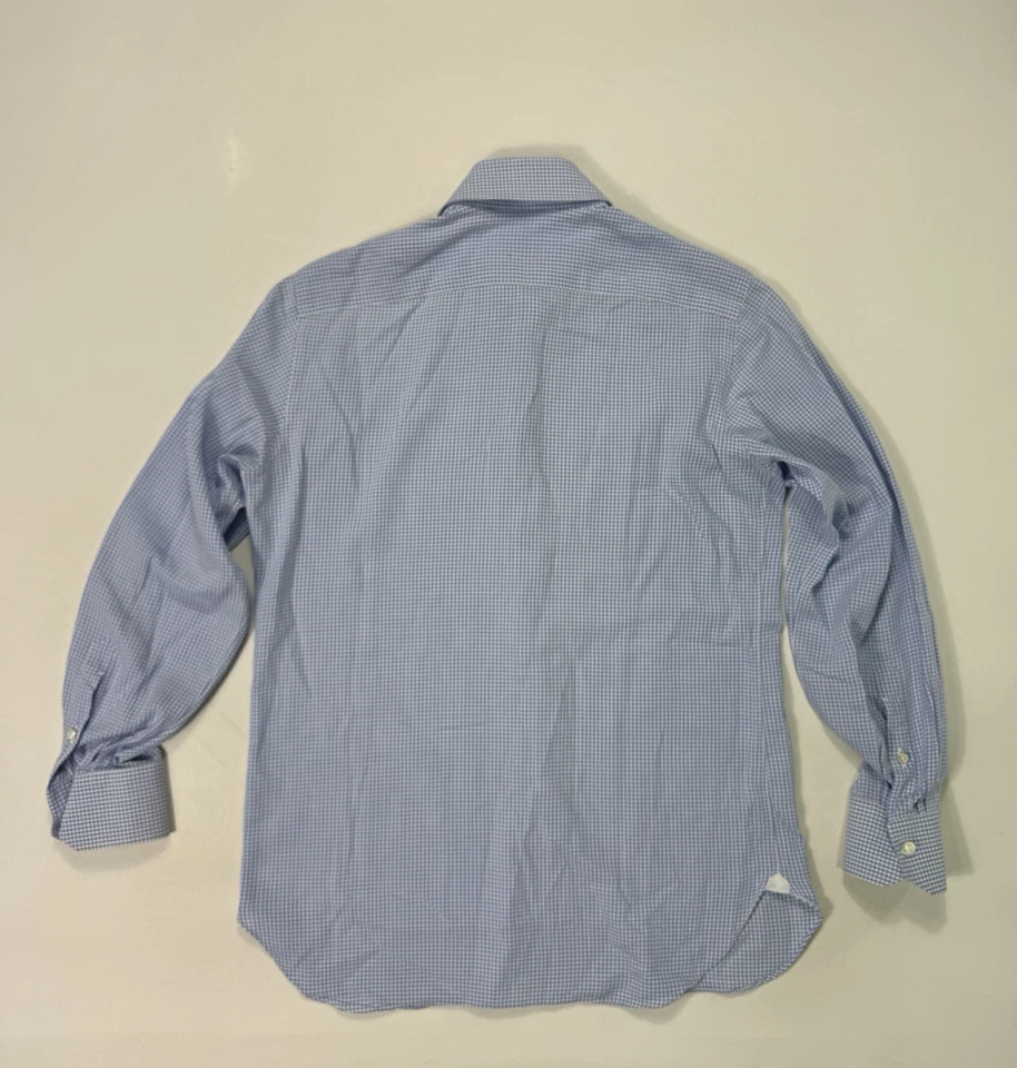 BORRELLI NAPOLI Made Italy Shirt Men 40" Chest Button Up Blue Gingham Luxury - Image 2 of 4