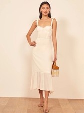 Reformation Nikita Tie Shoulder Midi Dress in Ivory, Size 16