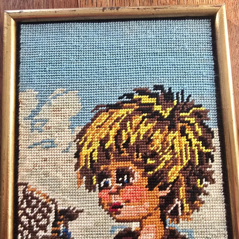 Canevas fini vintage Paris Margot – petit garçon – cadre doré patiné rétro - Photo 3/4