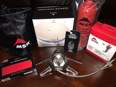 MSR XGK EX Stove w/ 30 oz Fuel Bottle,  Arctic Fuel Pump & Snow Peak 2 L Ti Pot