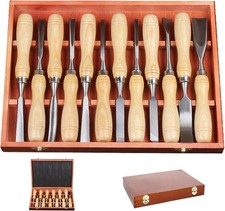 12Pcs Wood Carving Tools Set with 60Cr-V Steel Blades  Premium Wooden Gift B...