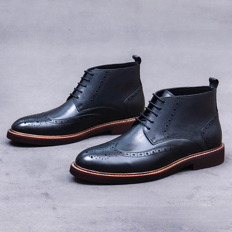 British Carved Mens Lace Up Ankle Boots Real Leather Wing Tip Brogues Retro Size