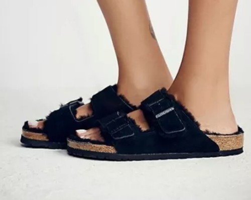 Birkenstock Arizona Shearling Women's Size EU42 US 11 Black Suede Sandals - Picture 2 of 9